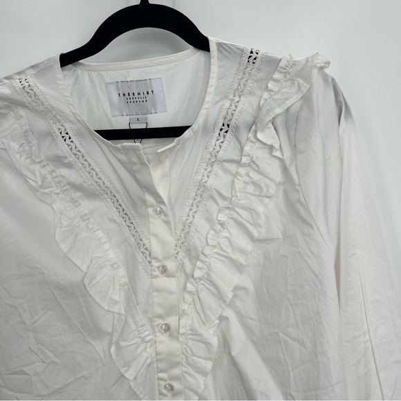 NWT The Shirt Rochelle Behrens Lindsay White Eyelet Button Shirt Poplin Lace L - Picture 8 of 14